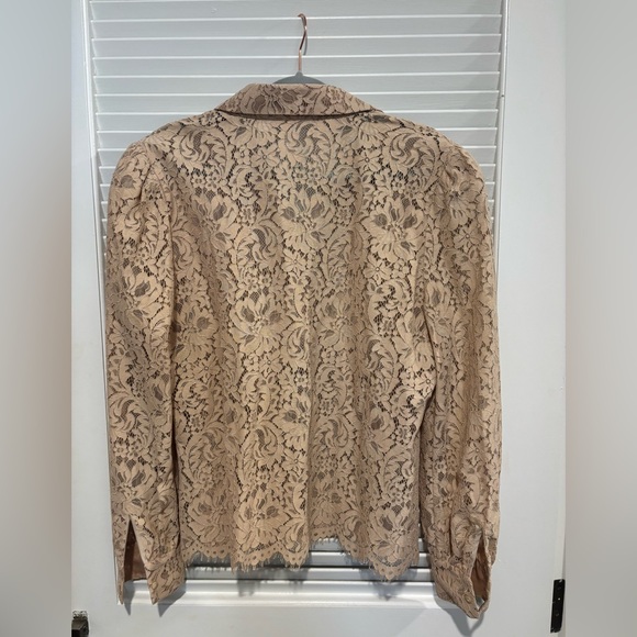 L’Agence Jenica Biscuit Beige Lace Long Sleeve Collared Blouse Size XL - Picture 6 of 7